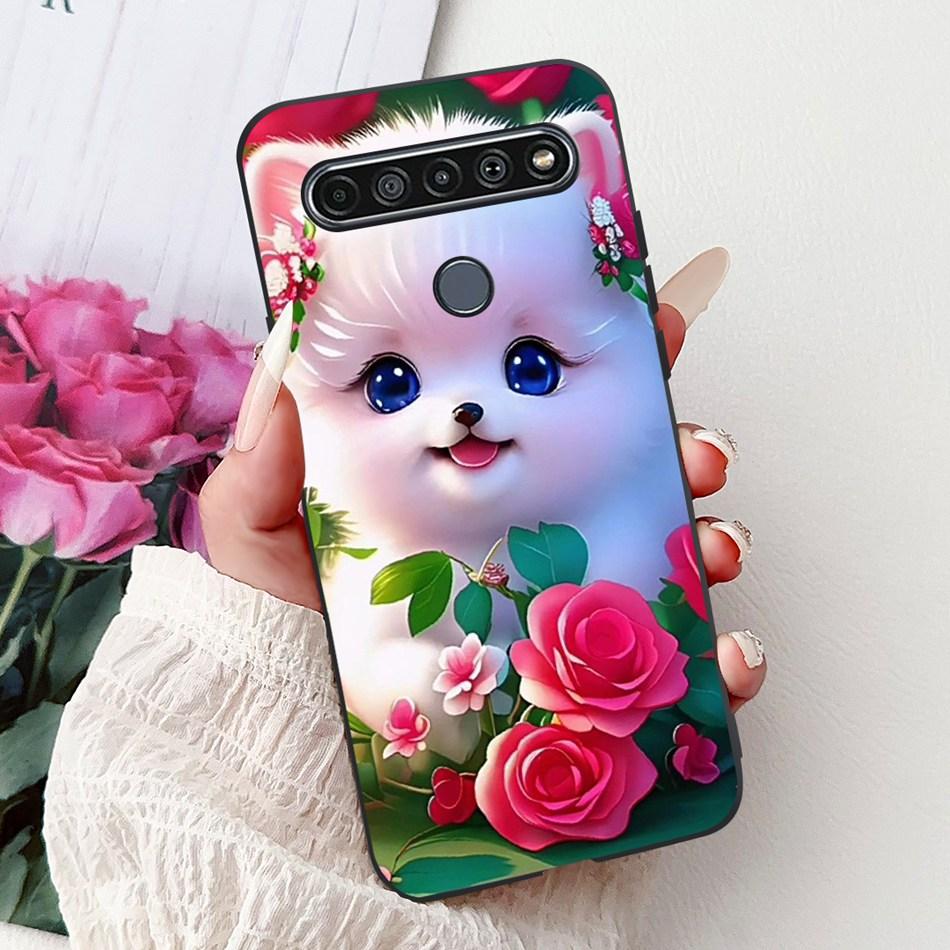 For LG K41S K51S 2020 Elegant Floral Cat Printed Phone Case For LG K41S K51S LM-K410 LM-K510 Black Silicone Soft Cases