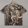 Fierce Leopard Print Men's Comfortable Polyester Fiber Short Sleeved T-shirt for Summer Outdoor Activities and Sports Wear