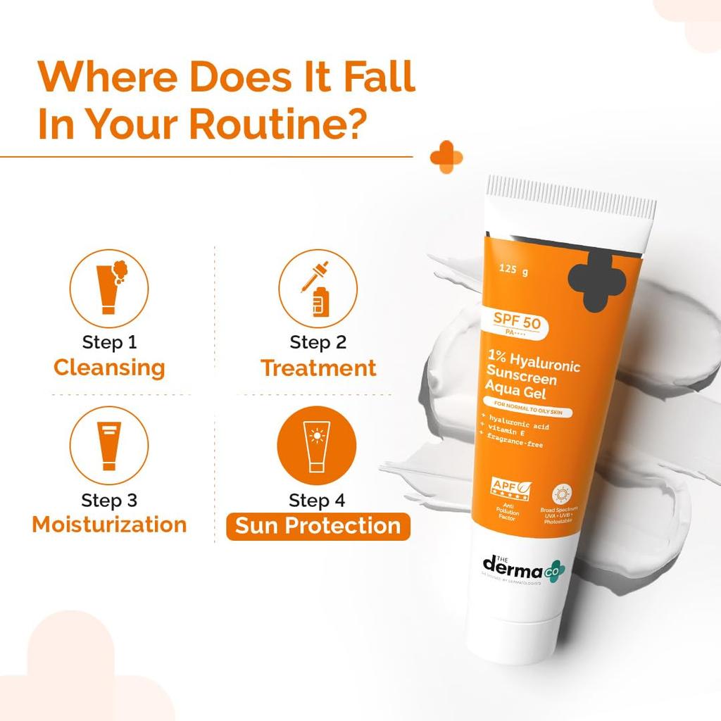 The Derma Co Hyaluronic Sunscreen Aqua Gel SPF 50 PA++++ Lightweight Hydrating No White Cast Daily Sun Protection 125 g