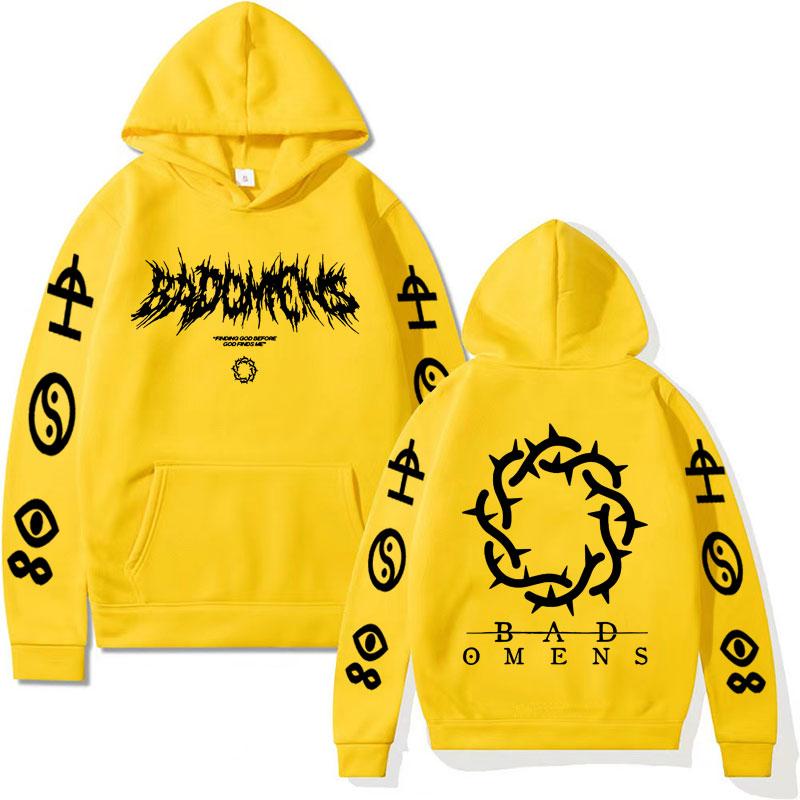 Mens Funny Bad Omens Band Logo Graphic Print Hoodies for Men Retro Fashion Pullovers Sweatshirts Unisex Casual Hoodie Streetwear