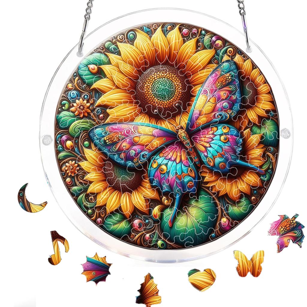 Acrylic Puzzle Window Hanging with Hanging Chain Elegant Suncatcher Kit Non-Fading UV Print Window Ornament for Room Wall Art