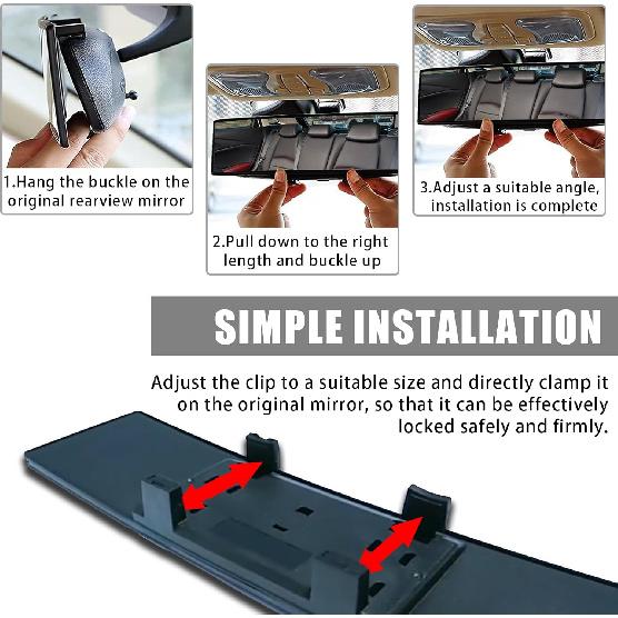 12.1 Inch Interior Clip-On Panoramic Convex Rear View Mirror For Car, Extended Rearview Accessory (White)