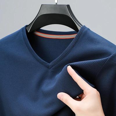 Herren Neues Waffel V-Ausschnitt Kurzarm T-Shirt Sommer Bequemes Oberteil