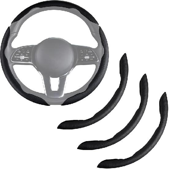 Nappa Leather Car Steering Wheel Cover For Men Women, Ultra-Thin Non-Slip Breathable Microfibre, Universal For 14.5 -15  Steering Wheel - Black