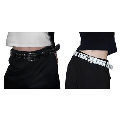 Adjustable Western PU Waist Belt With Rhinestones and Rivets Decors For Women Jeans Trousers Streetwear Accessories
