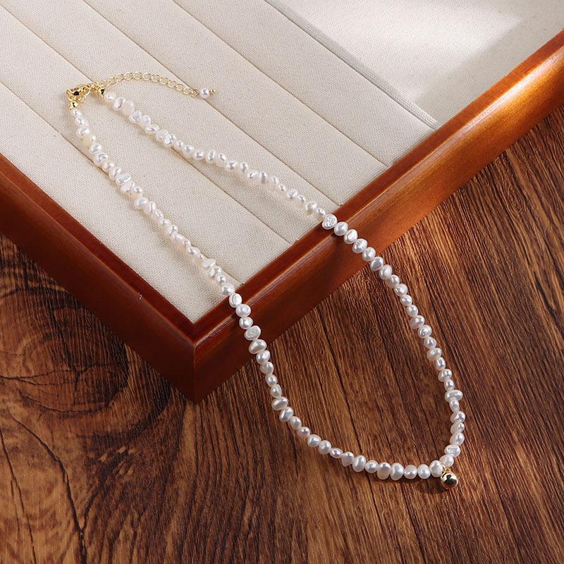 French Retro Natural Freshwater Pearl Necklace Women's Fashion Simple Temperament Neck Chain Sweater Chain Wholesale