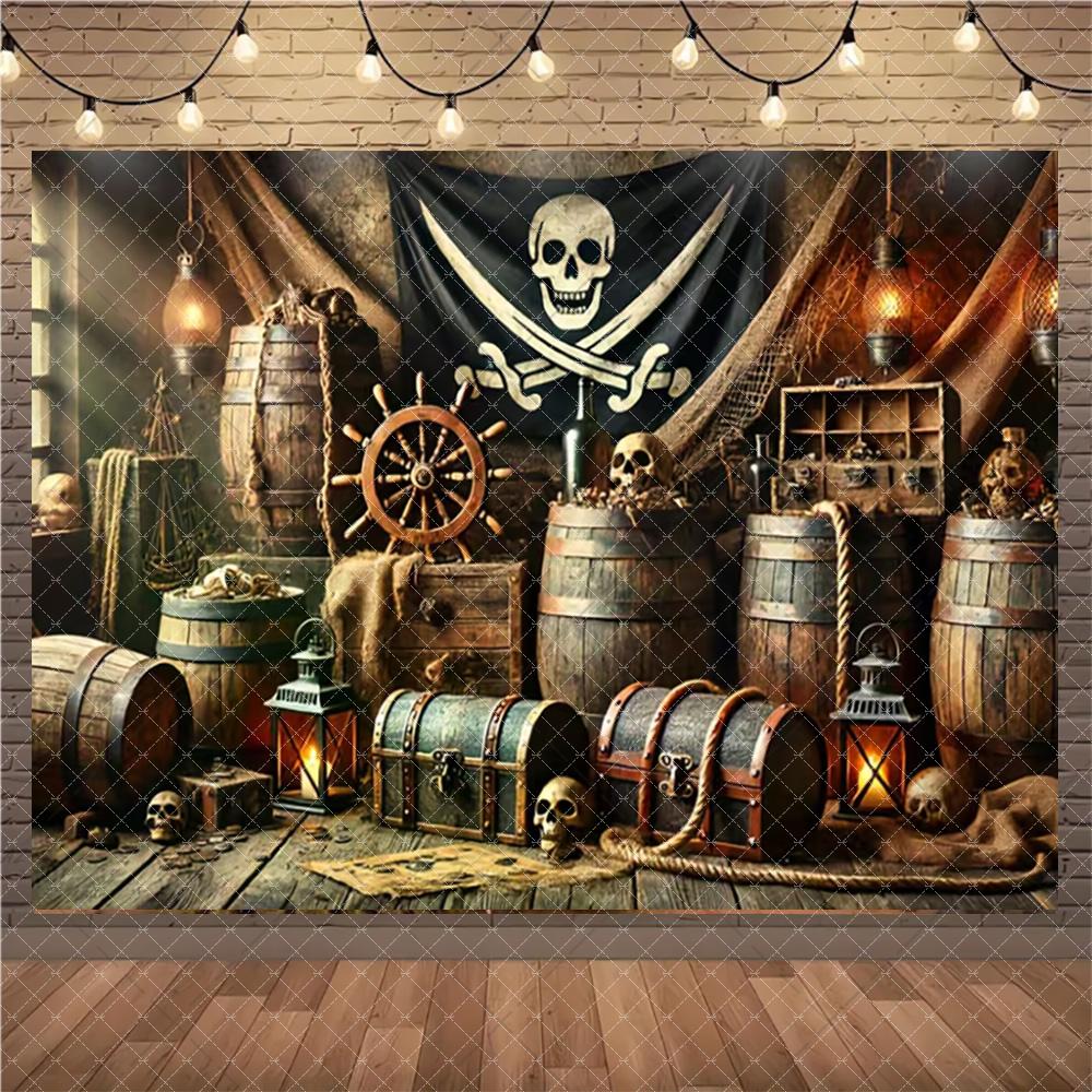 Retro Pirate Theme Treasure Room Gothic Skeleton Background Photography Backdrop Birthday Party Decorations Supplies3815