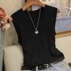 Sleeveless Knitted Vest Gym Tank Top Women Round Neck Fashion Ice Silk Thin Shirt Summer Wide Shoulder Loose Blusas 4588 50