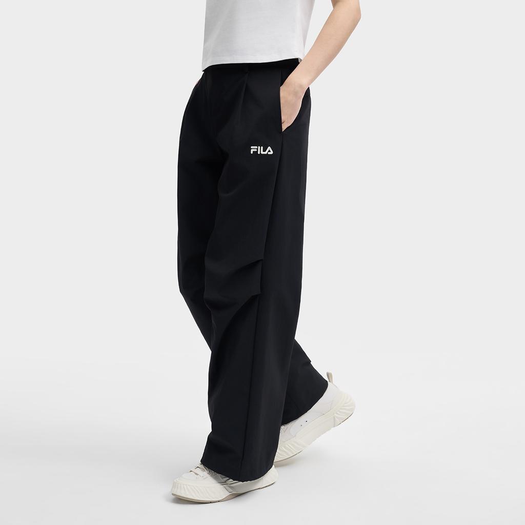 Fila Original Fashion Simple Classic Retro Sports Style Versatile Comfortable Loose Woven Casual Pants Women Bottoms Black F51W629801FBK