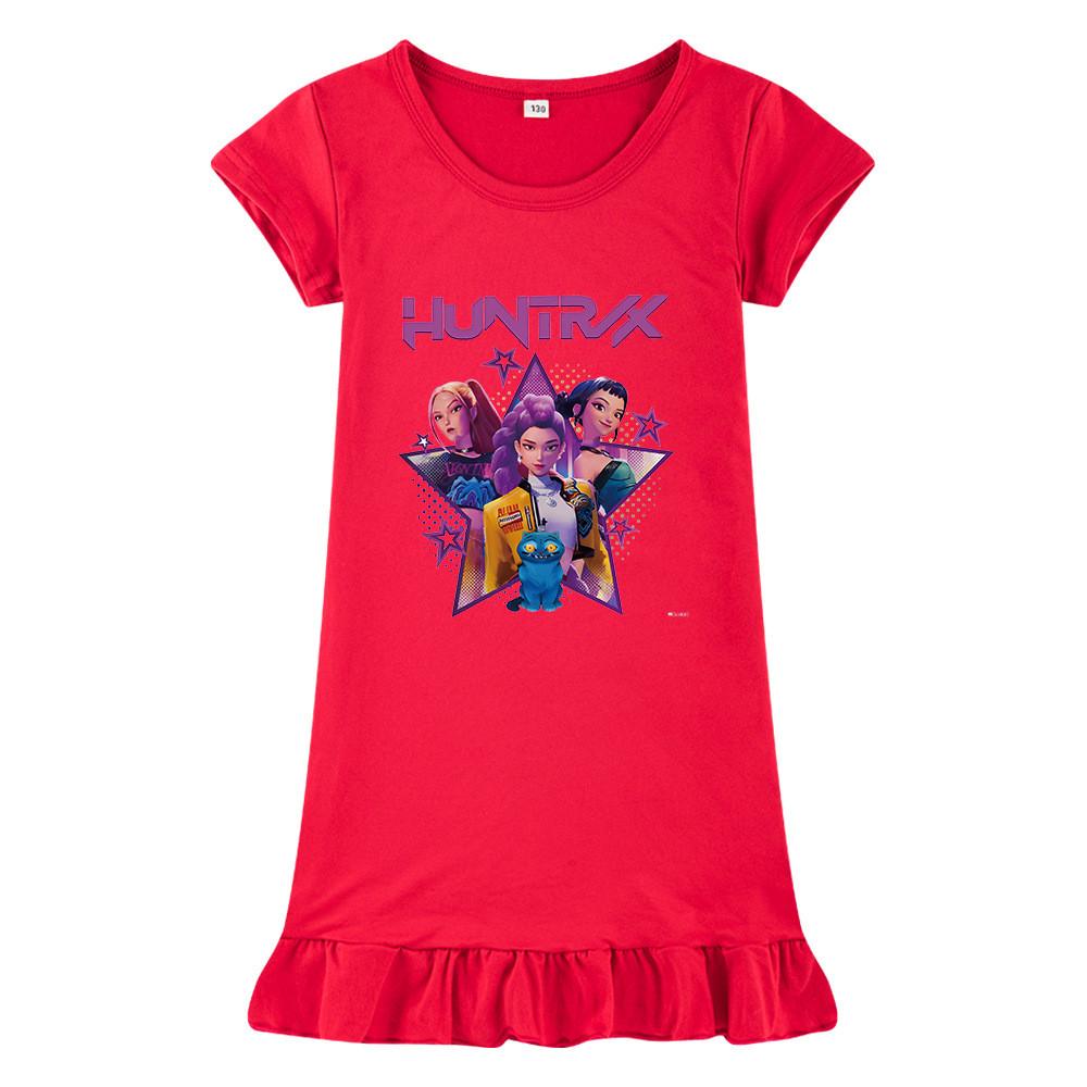 M1220 Kids Girls Kpop Rumi Zoey Mira Print Short Sleeves Ruffle Dress