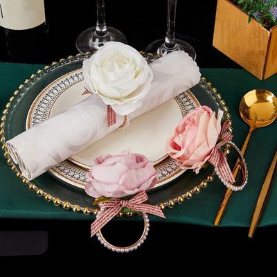 Elegant Simulated Rose Napkin Rings Alloy Electroplated Decorative Napkin Loops Plastic Pink Rose Western-style Napkin Buckle
