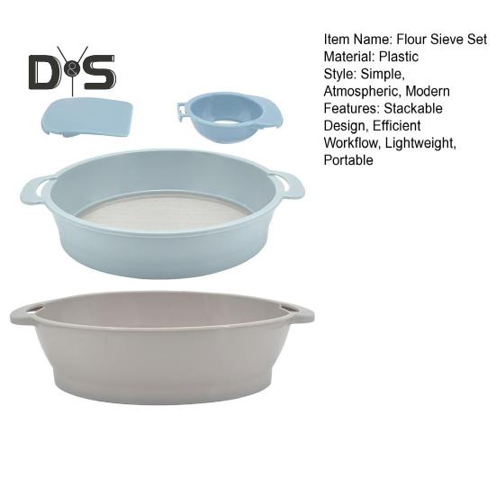 Stackable Flour Sieve Set 4-Piece Multifunctional Kitchen Baking Tools Including Fine Mesh Sifter Egg White Separator & Flour Scraper Portable Pollen