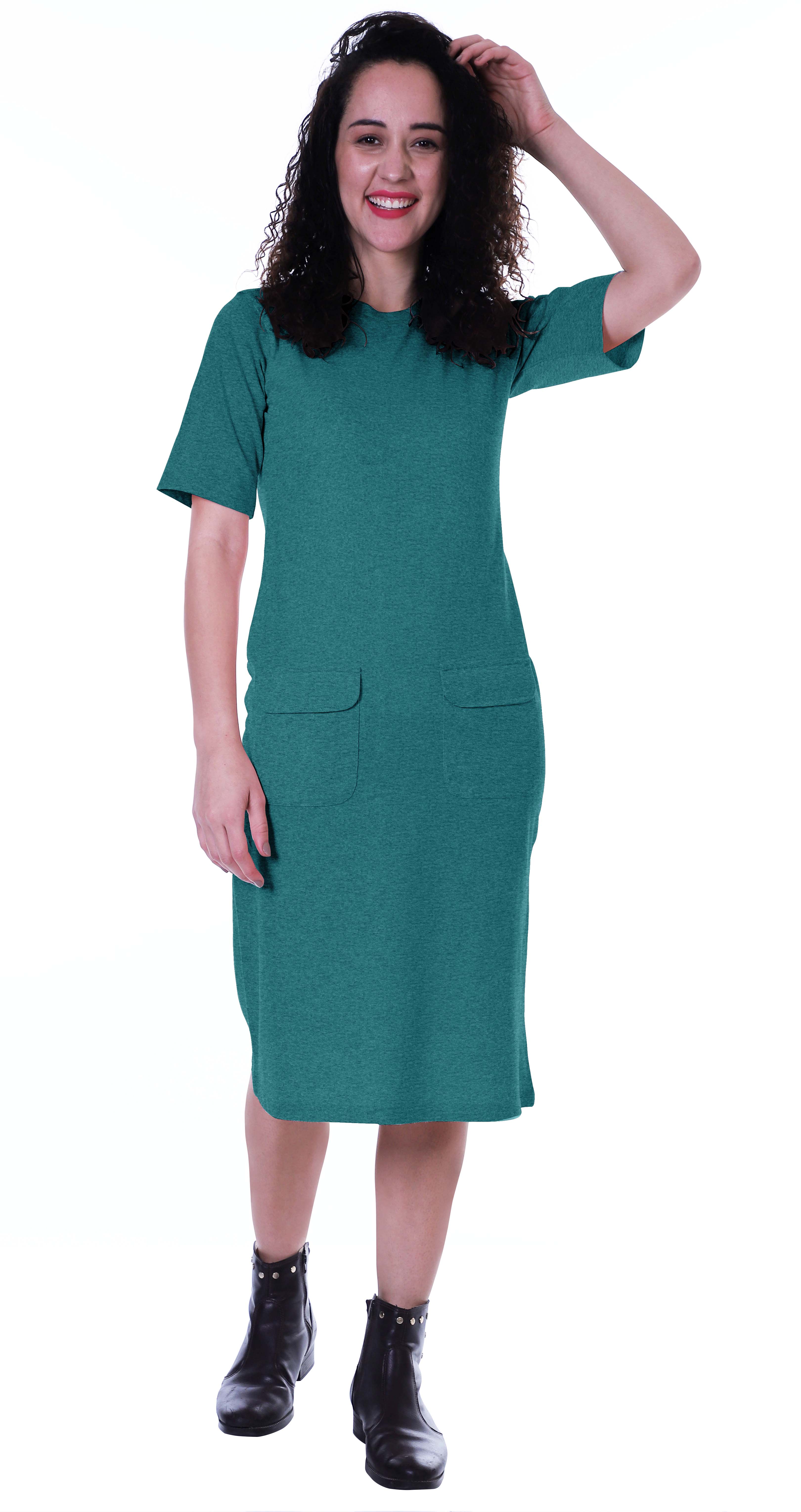 

Moomaya Жіноча пряма сукня з коротким рукавом, однотонні повсякденні сукні вільного крою з XS чирок зелений колір