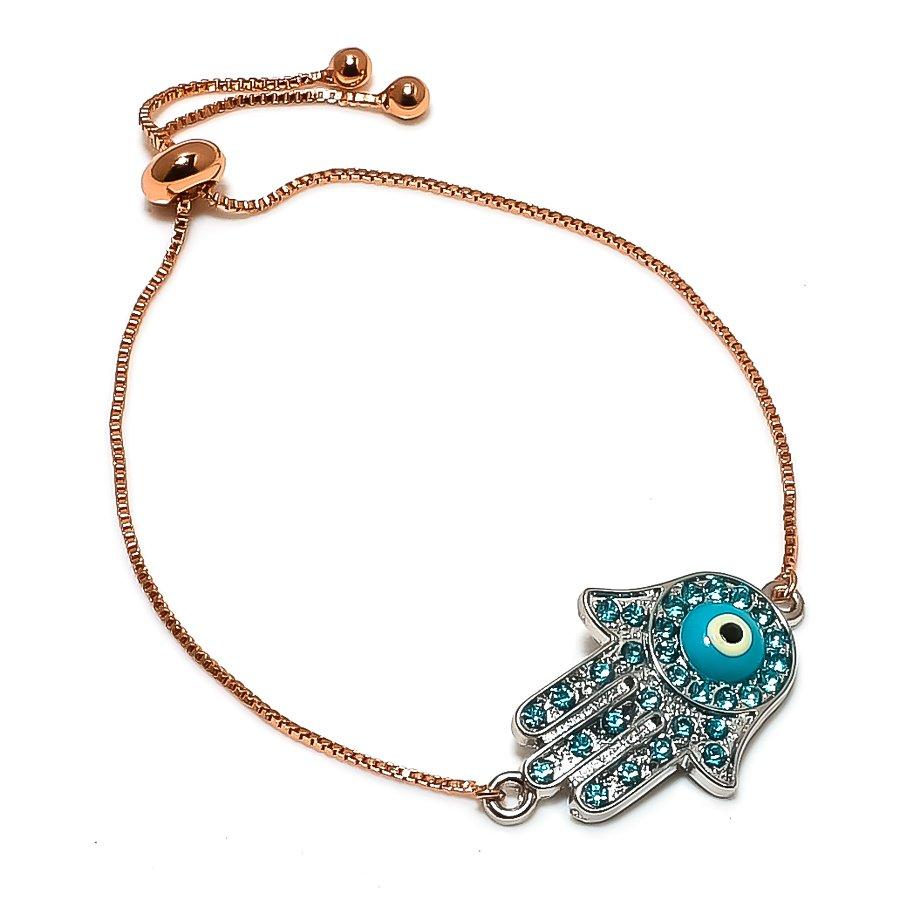 

Blue Evil Eye, Topaz Handmade 925 Sterling Silver Bracelet 7-8 d0y59