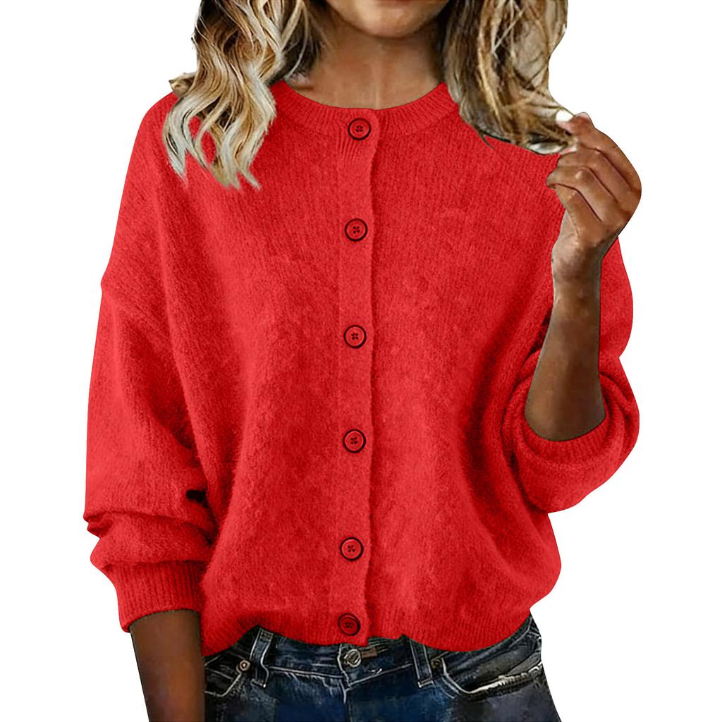 Women's Fashionable Casual Knitted Top Solid-Colour Long-Sleeved Cardigan Jacket