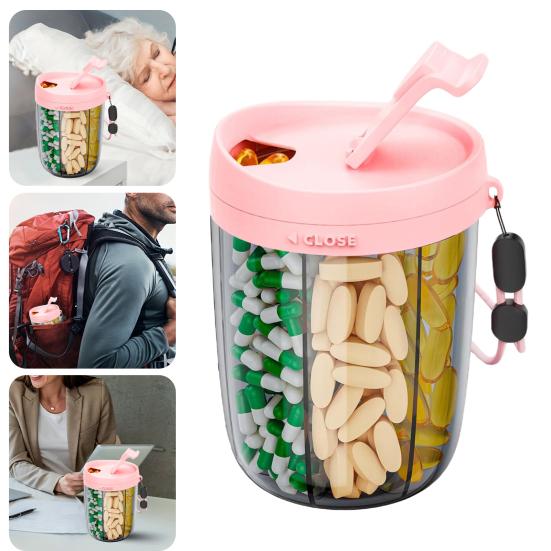 Pill Box Organizer with 6 Compartments Large Capacity Transparent Design Portable Pill Case Tablet Dispenser