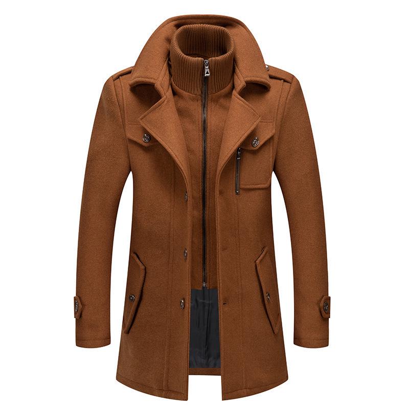 Men's Double Collar Woolen Coat: Autumn/Winter Business Style for Middle-Aged Men