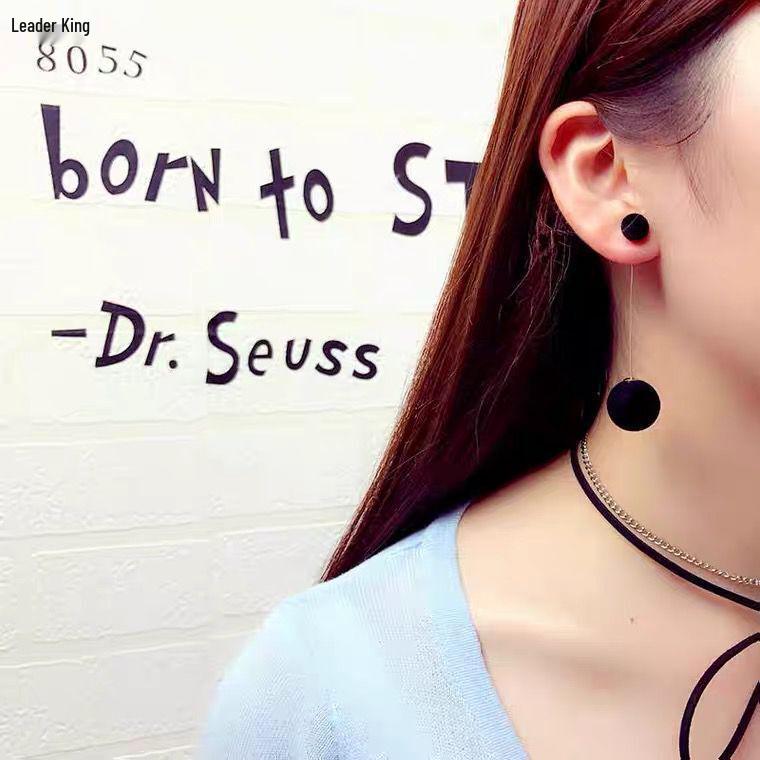 Korean Black Velvet Ball Drop Earrings - Elegant Autumn/Winter Style for Women
