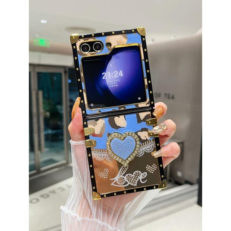 

Z Flip6 Samsung Up and Down Folding Screen Mobile Phone Case Electroplated Love Stand Protection Case Z Flip6