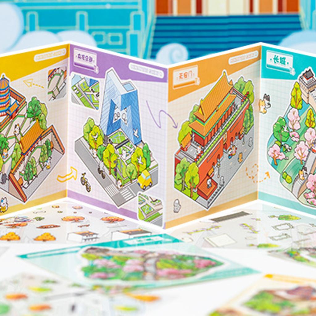 City Building Children's Sticker Book Chinese City Landscapes Forbidden City Themes for Decorating Notebook or Diary