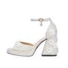 Fashion Women's New European and American Nightclub Princess Flower Buckle Pearl Thick Bottom Fish Mouth Open Toe Large Heel Sandals