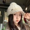 Solid Color Rabbit Fur Texture Hat Polyester Peaked Cap Warm Ear Flap Hat  Girls