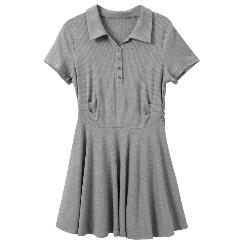 Sancai Women s Grey Lapel A-line Mini Dress S