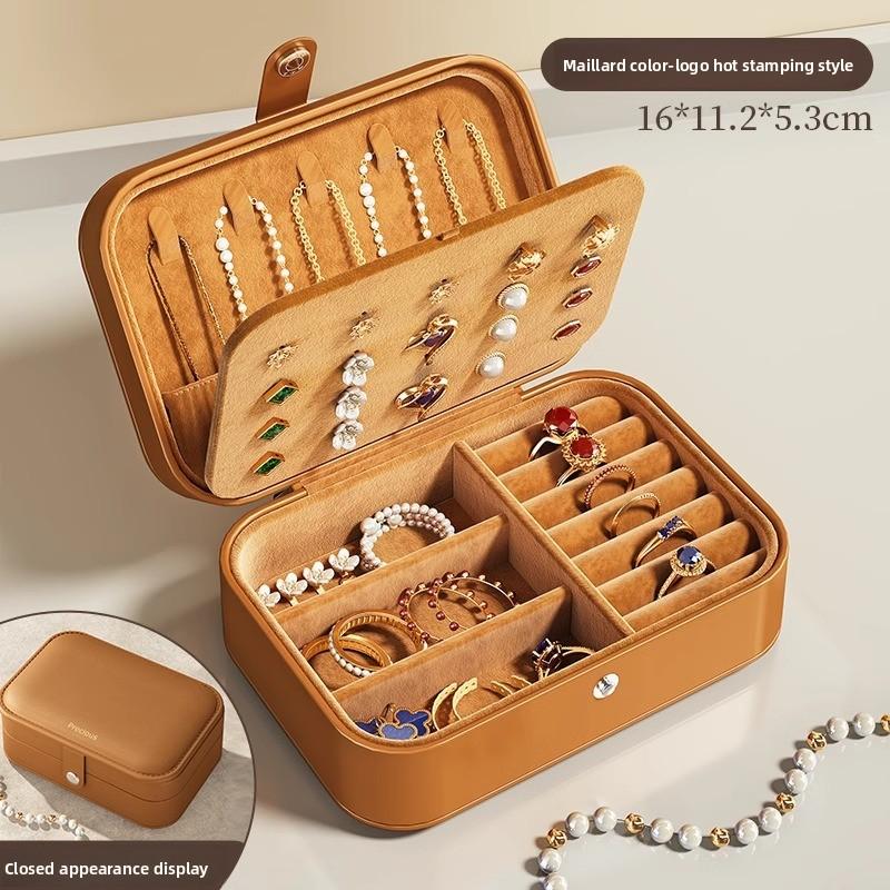 

Jewelry Box High-End Delicate Earrings Stud Earrings Storage Box Bracelet Ring Necklace Gold Portable Jewelry Box New Maillard Color