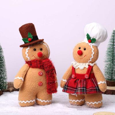 30cm Christmas Plush Gingerbread Character with Chef Hat Bow Christmas Decoration Doll Holiday Christmas Season Decoration