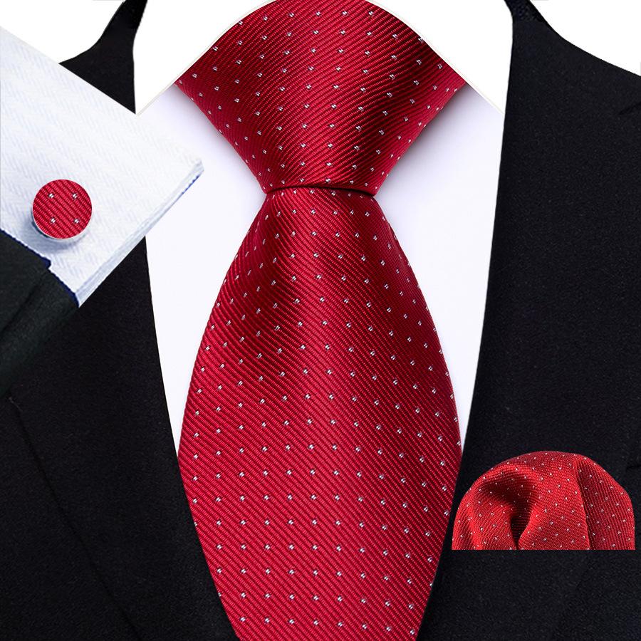 Red Striped Paisley Solid Floral Wedding 8CM Tie For Men Design Mens Necktie Hanky Cufflink Set For Daily Wear Business Party