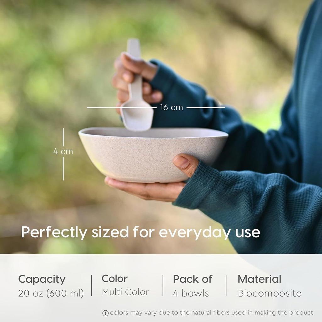Set of 4 Earth-Friendly Multipurpose Bowls for Kitchen | 600 Ml | Made with Bamboo Fibers & Rice Husk | Microwave Safe Bow