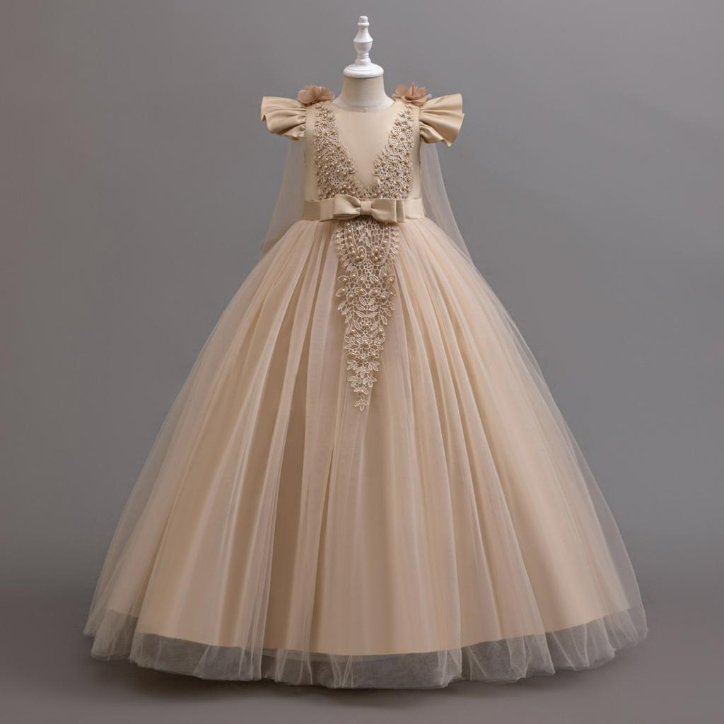 Girls' Dresses, Big Children's Flowers, Pearl Wedding Dresses, Flower Girls Show Princess Dresses, Floor-to-ceiling Long Models