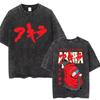 Washed Retro Japanese Anime Akira Print 100%Cotton Men Woment T-shirt Summer Autumn Daily Sports Party Casual Loose Shor 650