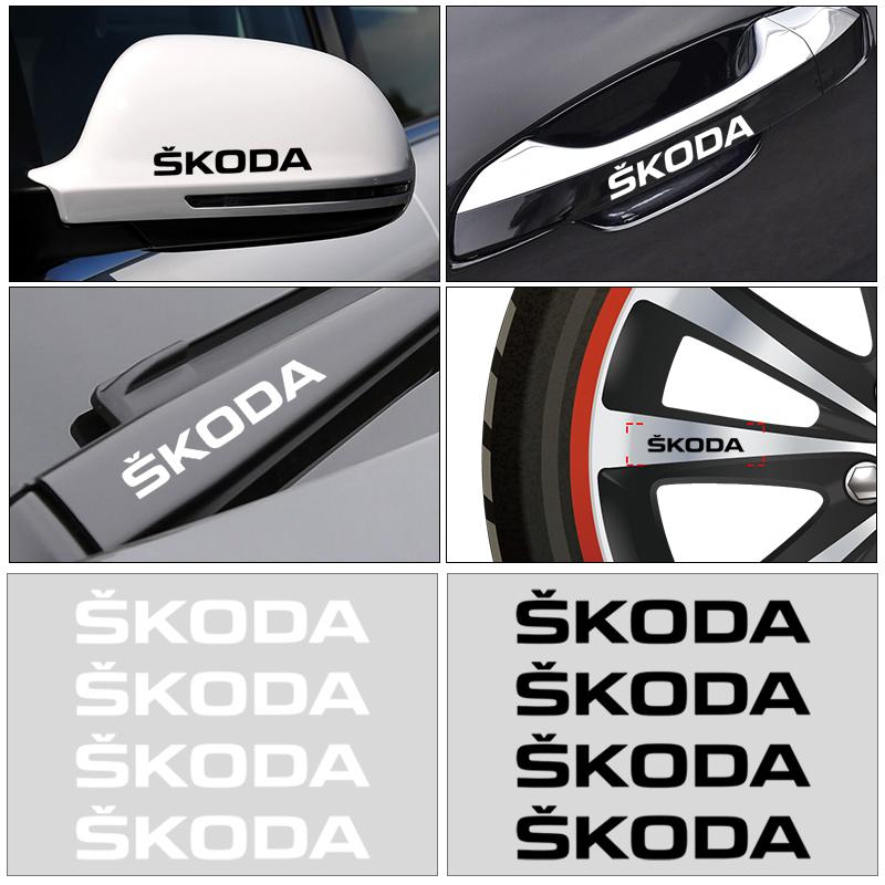 4Pcs Car Door Handle Stickers Tire Rear View Mirror Decals For Skoda Octavia Superb Rapid Kodiaq Karoq Fabia Kamiq Roomster Citigo