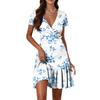 Women's Casual Fashion V-Neck Short Sleeve Patchwork Floral Print Dresses