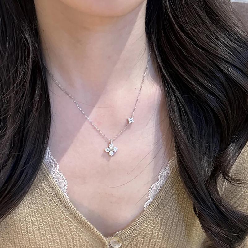 925 Sterling Silver Dainty Lucky CZ Leaf Necklace for Women 14k Gold Plated Flowers Elegant Pendant Necklace Wedding Jewelry