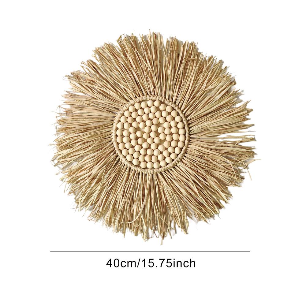 Natural Raffia Woven Bohemian Wall Decoration 40CM Round Wall Accents Handmade Scandinavian Hanging Decoration Boho Home Decor