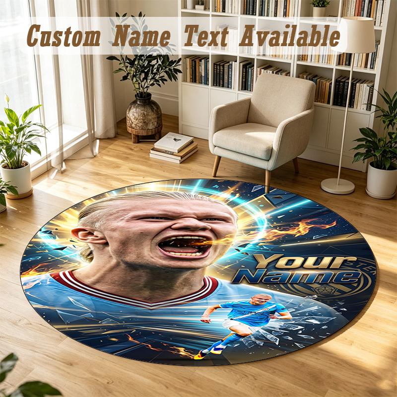 Round Rug Custom NameErling Haaland Pattern Non Slip Carpet Home Floor Decor