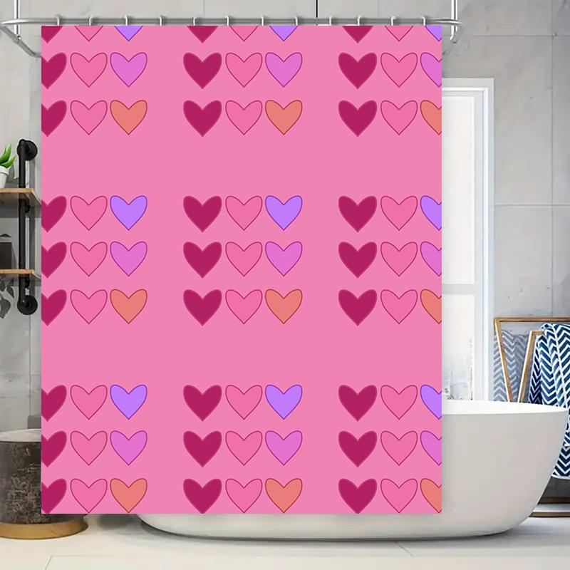 

Heart Pattern Shower Curtain Pink Color Bath Decoration For Home Bathroom Decorations Waterproof Fabric Customizable Size Availa W60H190(CM)-1 Pcs