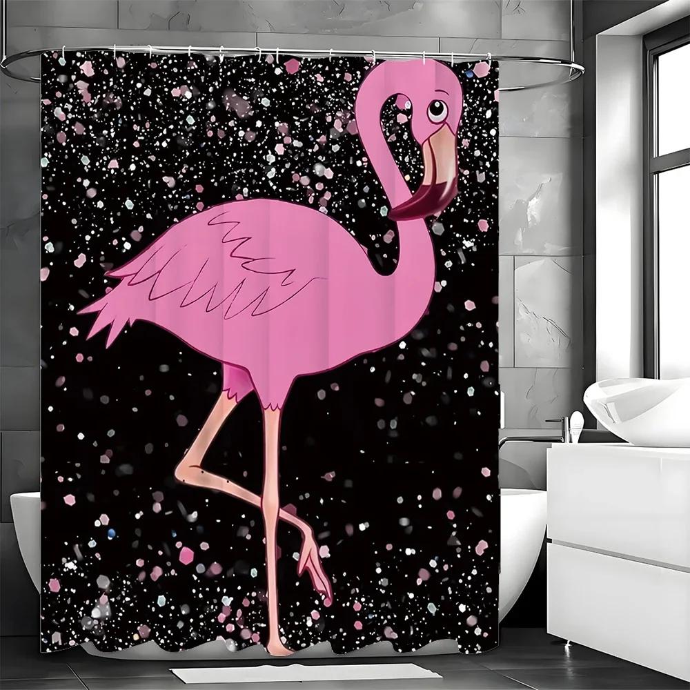 Pink Flamingo Shower Curtain, Bathroom Decorative Shower Curtain, Waterproof Shower Curtain with Hooks