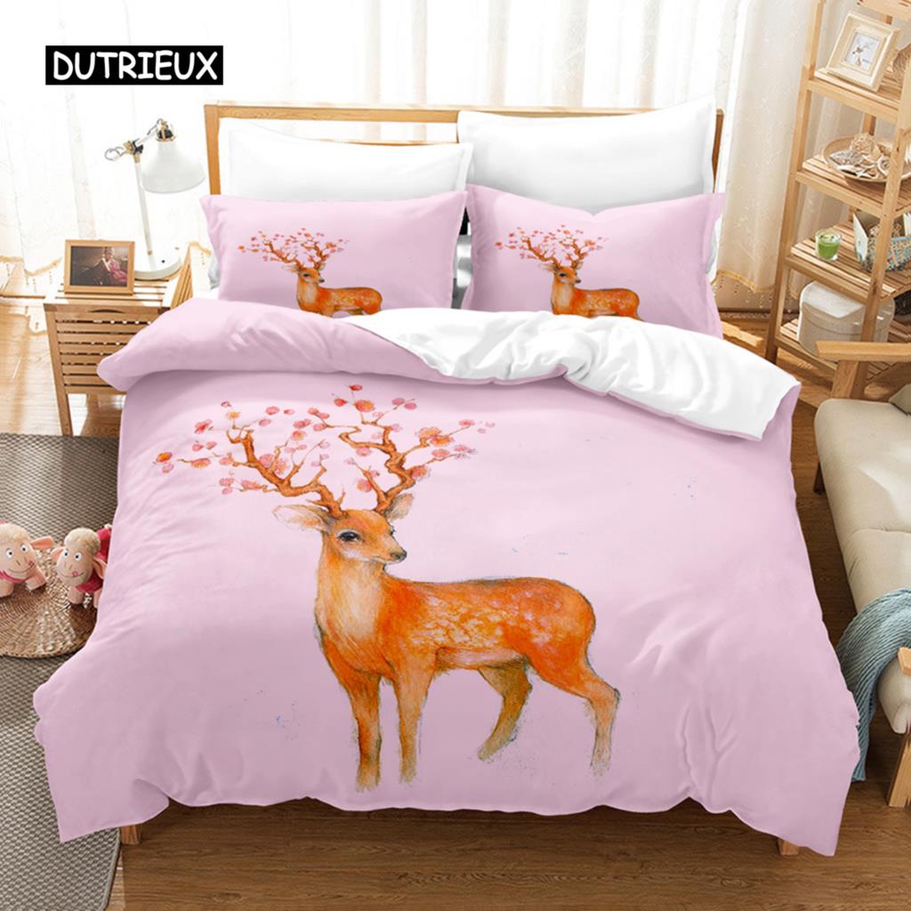 Elch Bettbezug Set Tier Rentier Bettwäsche Set für Kinder Hirsch Tiermotiv für Kind Jugendliche Doppel Queen King Polyester Steppdeckenbezug