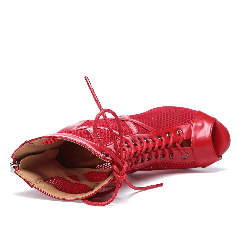 Buty do tańca czerwone damskie wysokie buty do tańca towarzyskiego buty do salsy i tanga dziewczęce modne na imprezę siateczkowe Cuto