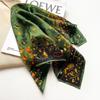 53Cm Square Pure Silk Square Scarf Vintage Print 100% Mulberry Silk Decorative Green Necktie Small Neckerchief For Women