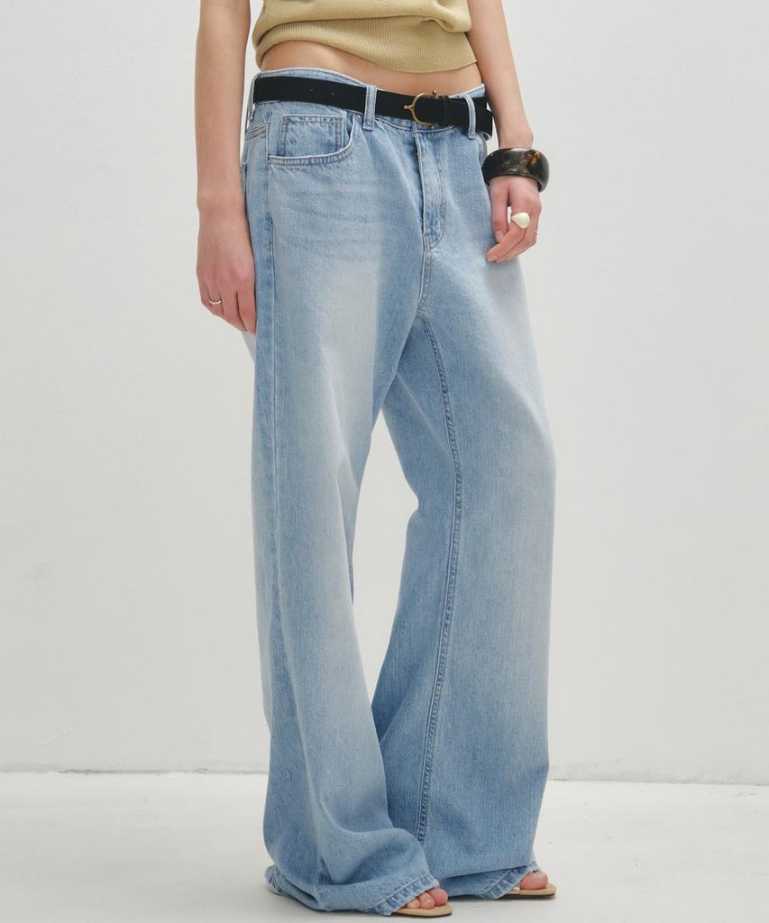 NOIRER FOR WOMAN Cotton Loose Flare Pants (Light Blue)