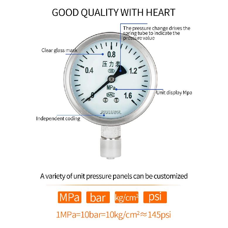 Pressure Gauge Manometer 60mm Dial -0.1-1.6Mpa 0-40Mpa Pressure Meter Manometer M14*1..5 Water Oil Air Pressure Manometer