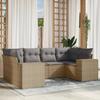 Vidaxl 6-Cz. Garden Furniture Set With Cushions, Beige, Poly Rattan