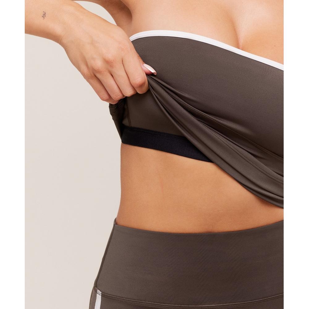 Gymshark Piping Bandeau With Shelf Walnut Brown Chestnut Pink Soft White B4c2x Nc87