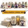 4/12P Halloween Pumpkin Skull Candy Bag Linen Storage Bag Halloween Horror Fun Pattern Gift Decoration Drawstring Bundle Pocket