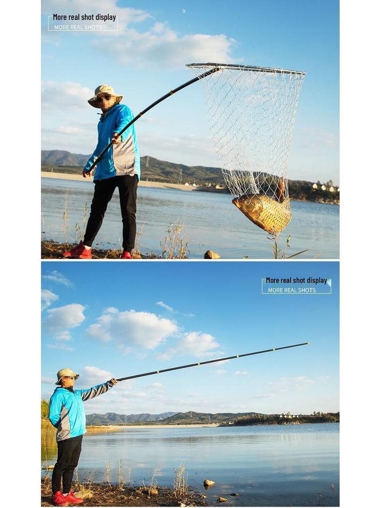 A1R Short Handle High Carbon Telescopic Landing Net Pole (2.1-8m) - Ultra-light, Hard, Portable Big Fish Net