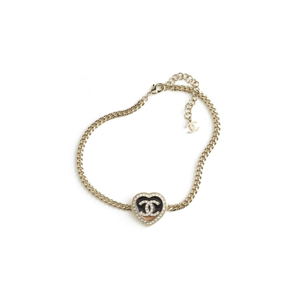Chanel CC Double C Black And Gold Heart Shaped Rhinestone Chunky Chain Metal Necklace Women Necklace ABB649-B14145-NR576